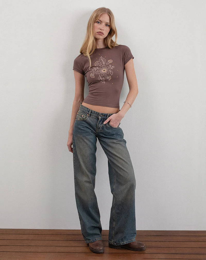 Tee-shirt Sutin en paillettes florales Muscade