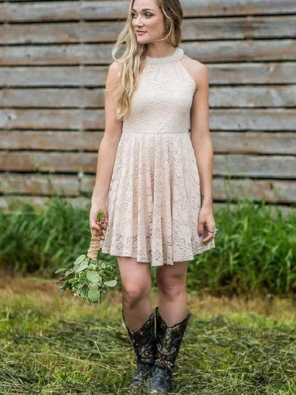 Dusty Country Robes de demoiselle d'honneur courtes en dentelle rustique avec bottes de cowboy