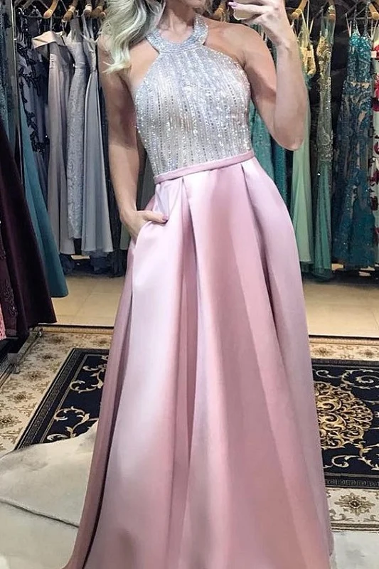 Robe de bal rose poussiéreuse avec poches | Robe de soirée