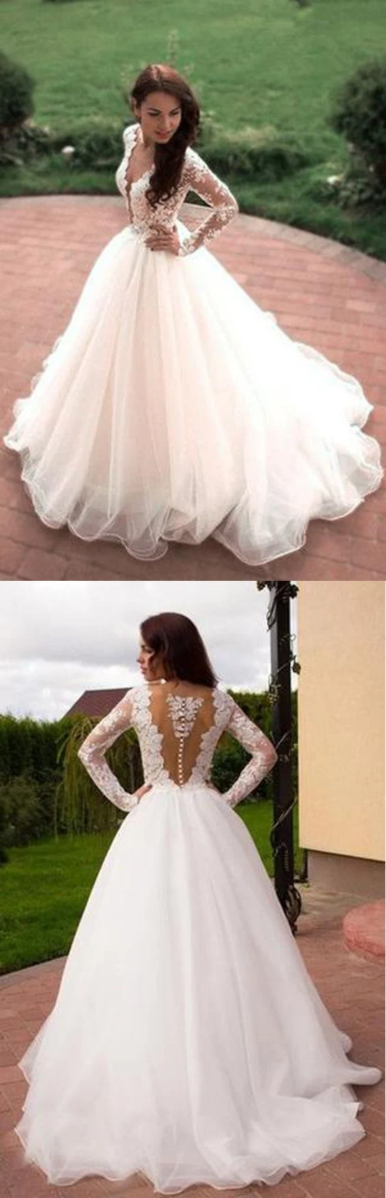 Robe de mariée formelle de célébrité en dentelle transparente à manches longues