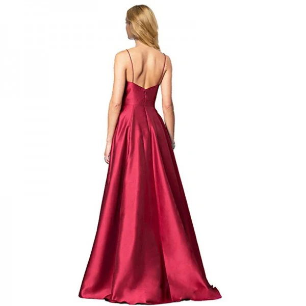 Robe de bal Vintage bordeaux, col en V, longue ligne a, bretelles Spaghetti, robe d'occasion Simple