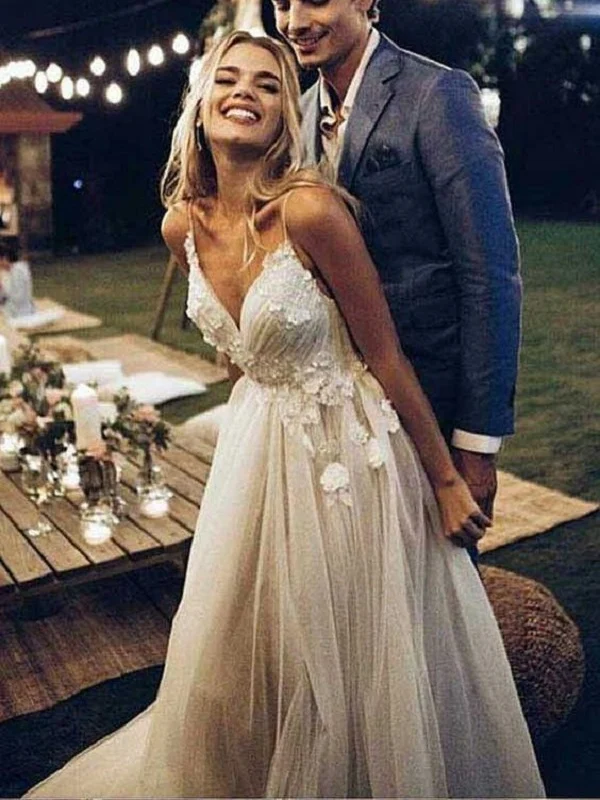 Boho Dos Nu Col en V Belle Robe de Mariée | Robe de mariée bohème en tulle