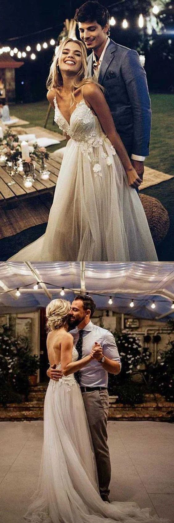Boho Dos Nu Col en V Belle Robe de Mariée | Robe de mariée bohème en tulle