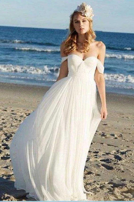 Robes de mariée d'été à épaules dénudées sur la plage Boho