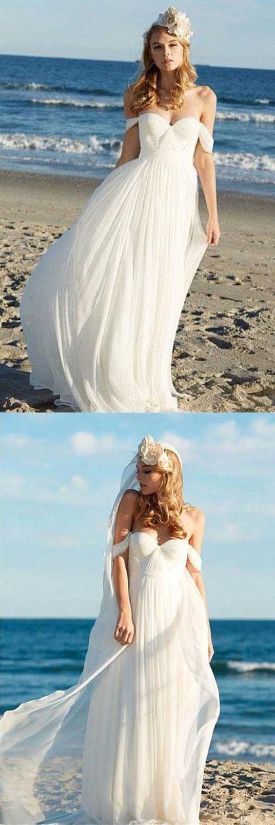 Robes de mariée d'été à épaules dénudées sur la plage Boho