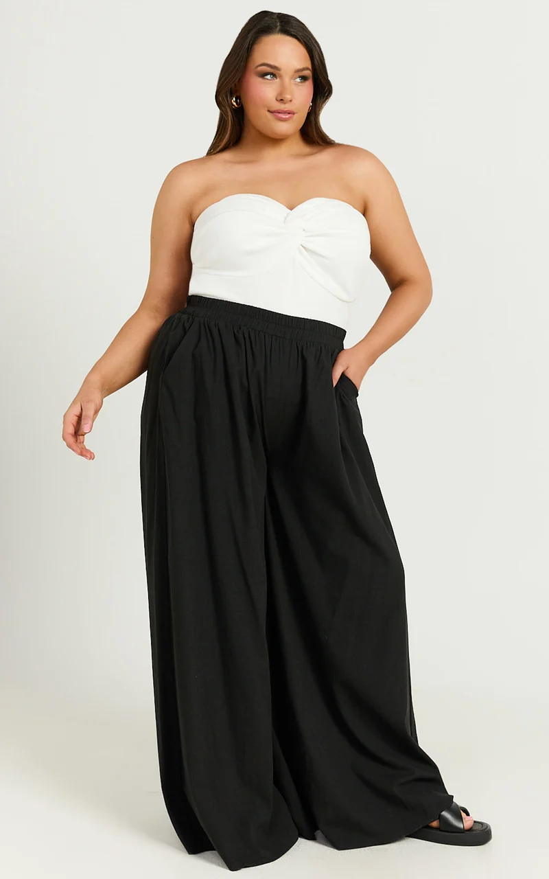 Tamara Pants - High Elasticated Waist Wide Leg Pants in Black