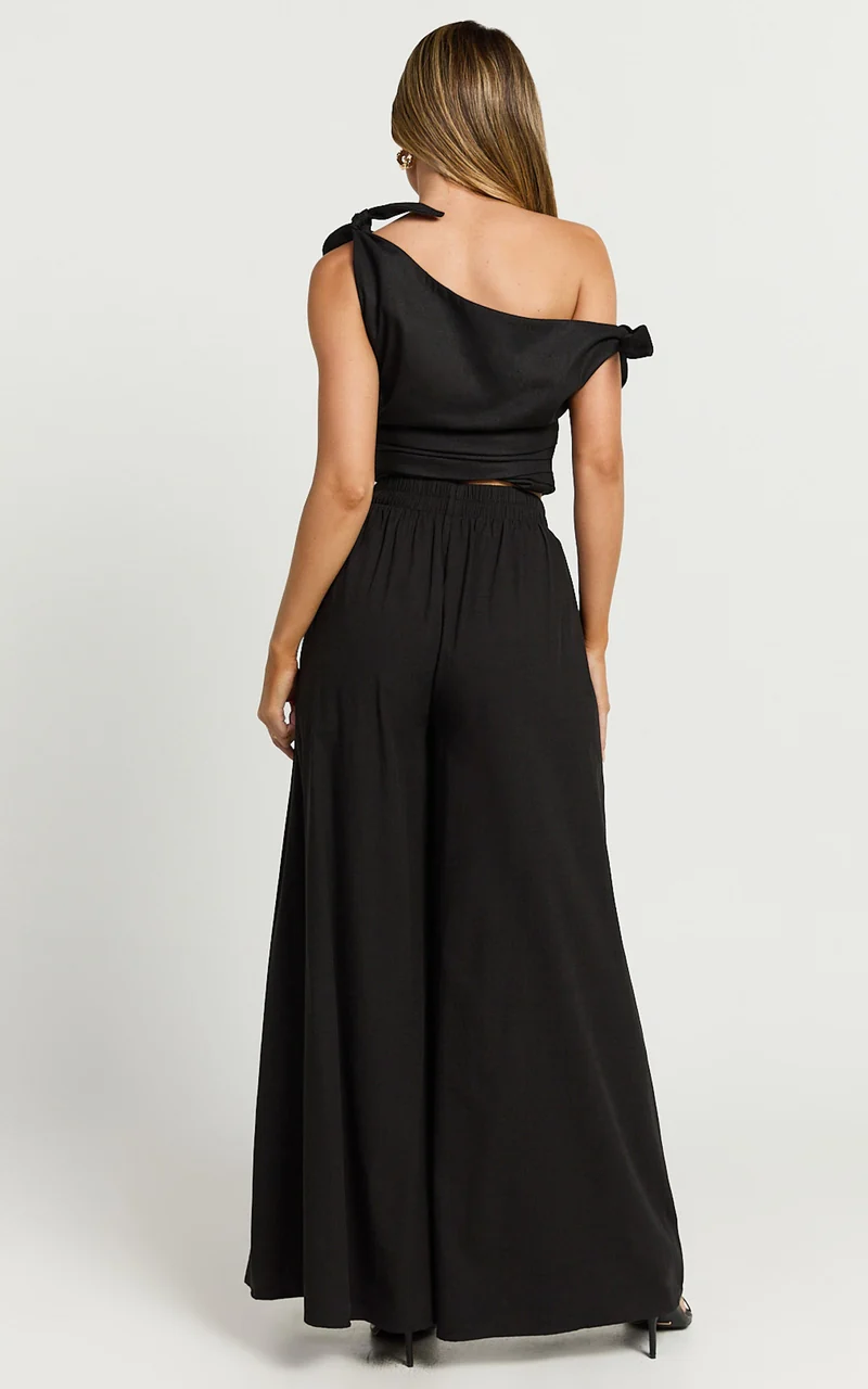 Tamara Pants - High Elasticated Waist Wide Leg Pants in Black