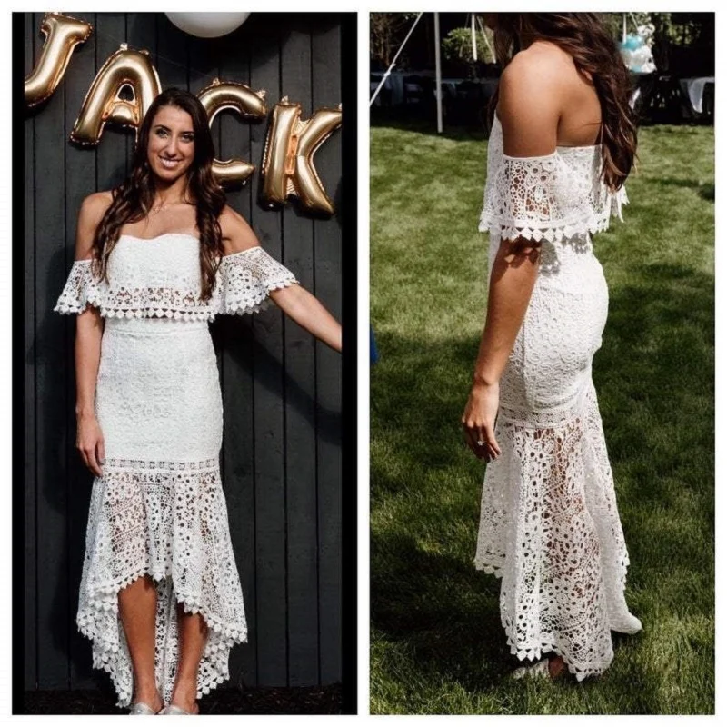 Ensembles de mariée deux pièces Boho en dentelle en ligne | Robe de mariée à haut court