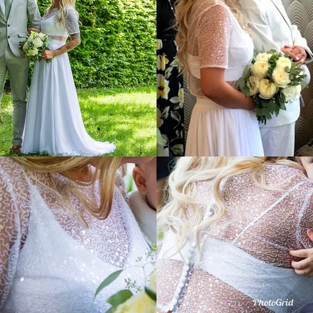 Jupe fluide en mousseline de soie, séparations de mariée à manches deux pièces | Robe de mariée bohème décontractée deux pièces