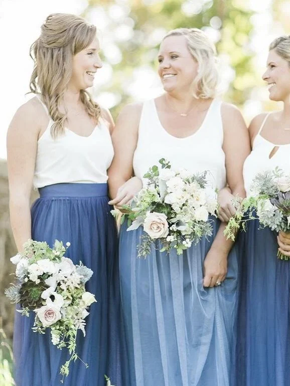 Jupe en tulle décontractée style bohème rustique, robes de demoiselle d'honneur fluides deux pièces