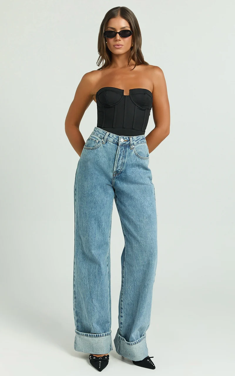 Brigitte Bodysuit - Sweetheart Paneled Bodysuit in Black