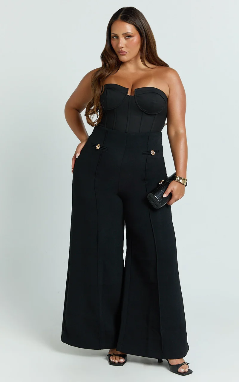 Brigitte Bodysuit - Sweetheart Paneled Bodysuit in Black