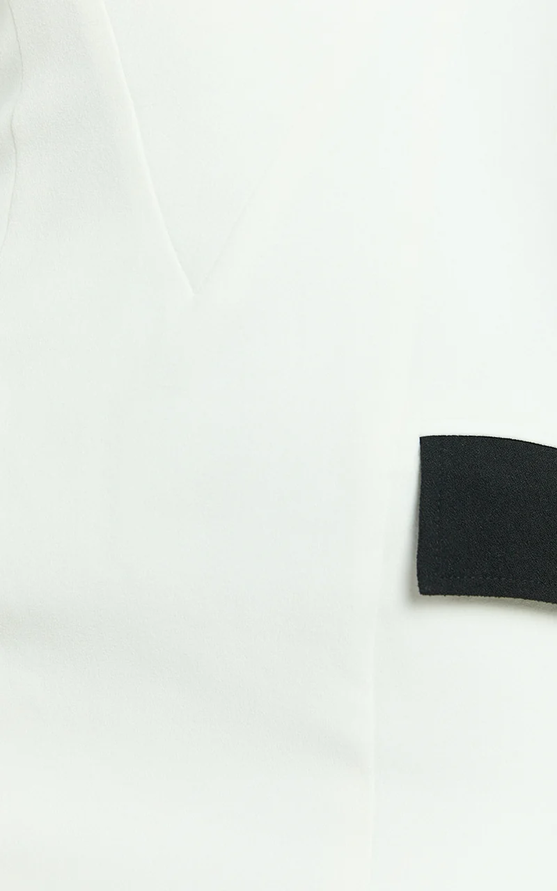 Terry Mini Dress - Straight Neck Contrast Trims Fitted Dress in White