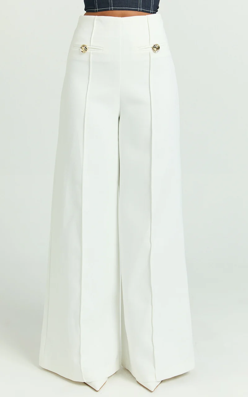 Clara Pants - High Waisted Wide Leg Pants in White