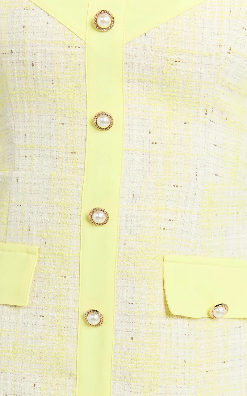 Jada Mini Dress - Sweetheart Neckline Button Up Dress with Hardware Detail in Lemon