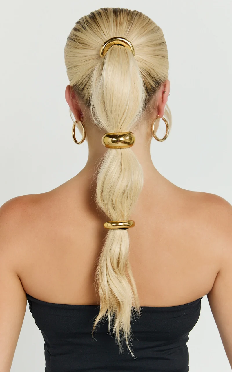 Simona Hair Tie - Chunky Metal Hair Tie Three Pack in Gold