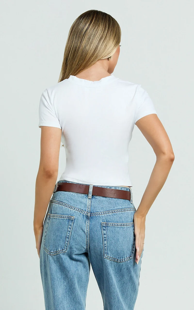 Georgina Top - Crew Neck Short Sleeve Baby Tee in White