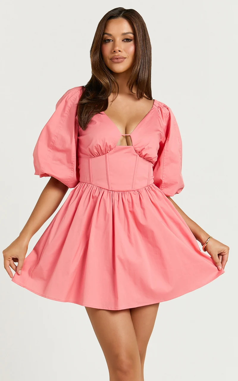 Amalie The Label - Ray Long Sleeve Corset Panel Mini Dress in Berry