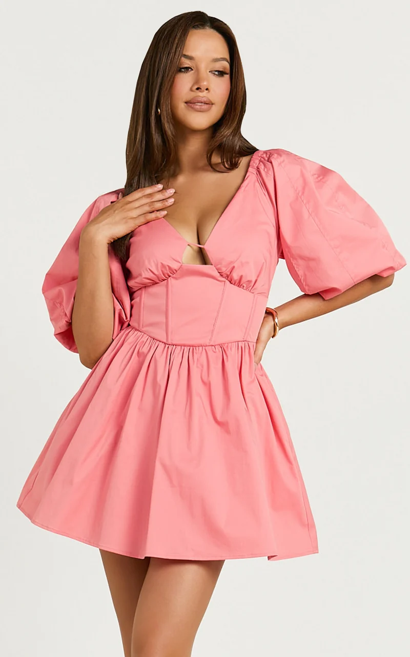 Amalie The Label - Ray Long Sleeve Corset Panel Mini Dress in Berry