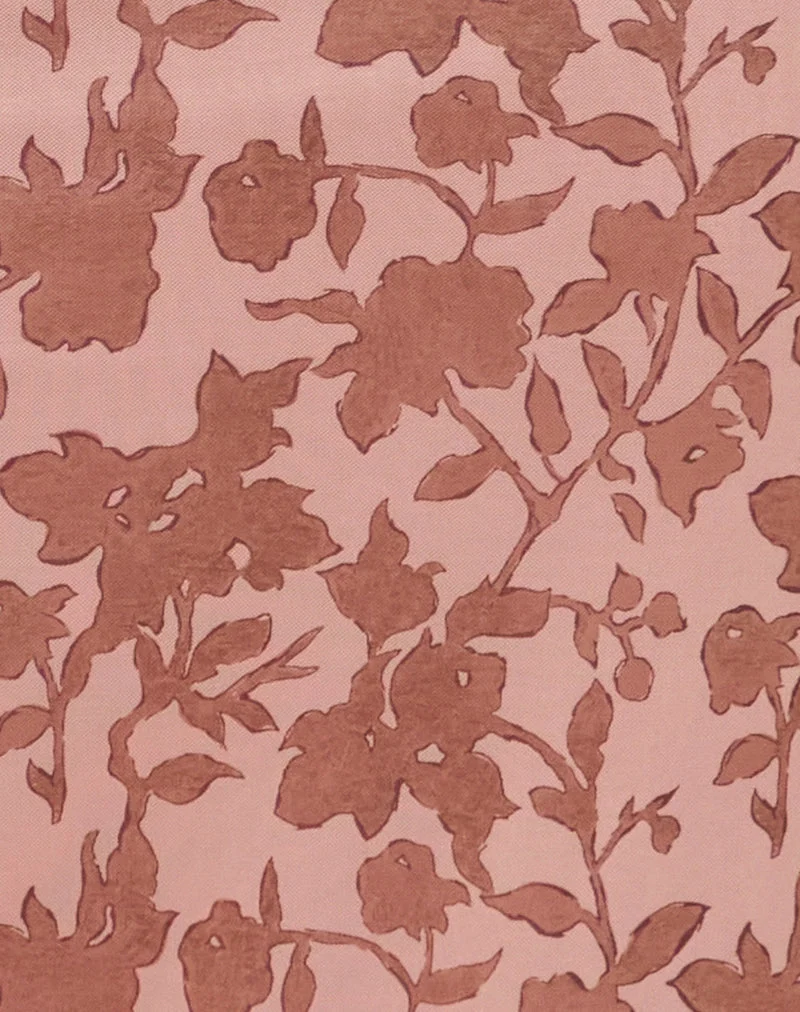 Robe longue à col bénitier Dasita, imprimé floral neutre