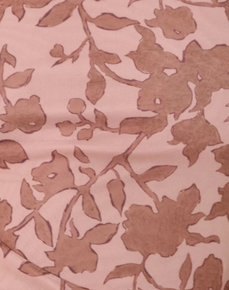 Tamia Asymmetric Top in Neutral Floral Print