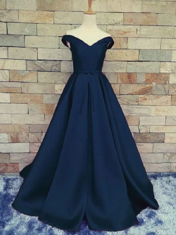 Robe de bal bleu marine, robe de bal longue, épaules dénudées, robe de bal MA2021, 190