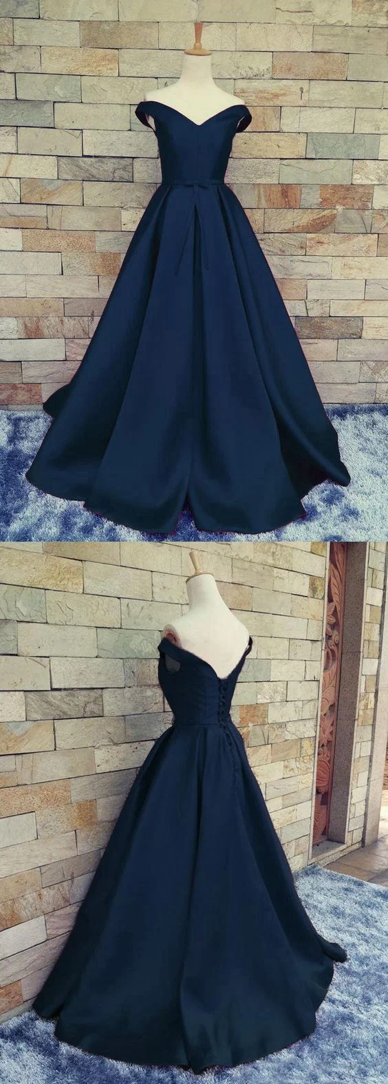 Robe de bal bleu marine, robe de bal longue, épaules dénudées, robe de bal MA2021, 190