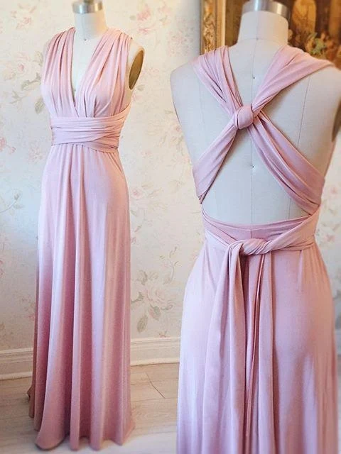 Robe de demoiselle d'honneur longue infinie rose poussiéreux transformable