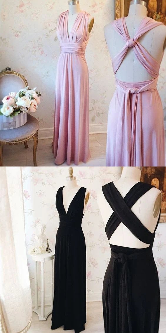 Robe de demoiselle d'honneur longue infinie rose poussiéreux transformable