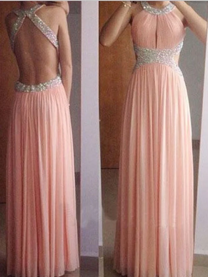 Robe de soirée longue robe de bal rose pour adolescents robe de bal dos nu