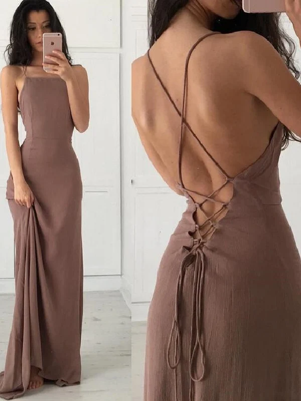 Robe de bal fluide marron chocolat Robe de bal dos nu Robe de soirée marron