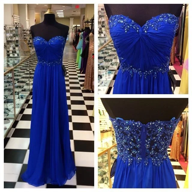 Robe de bal longue en mousseline de soie, sans bretelles, bleu Royal, robe de soirée MA158