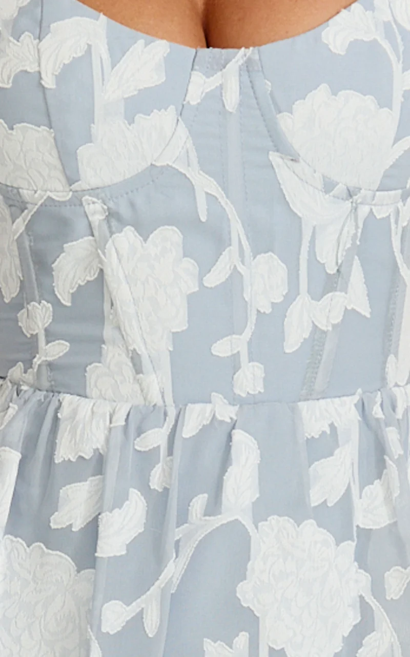 Janezkie Maxi Dress - Femme Tiered Jacquard Formal Dress in Light Blue