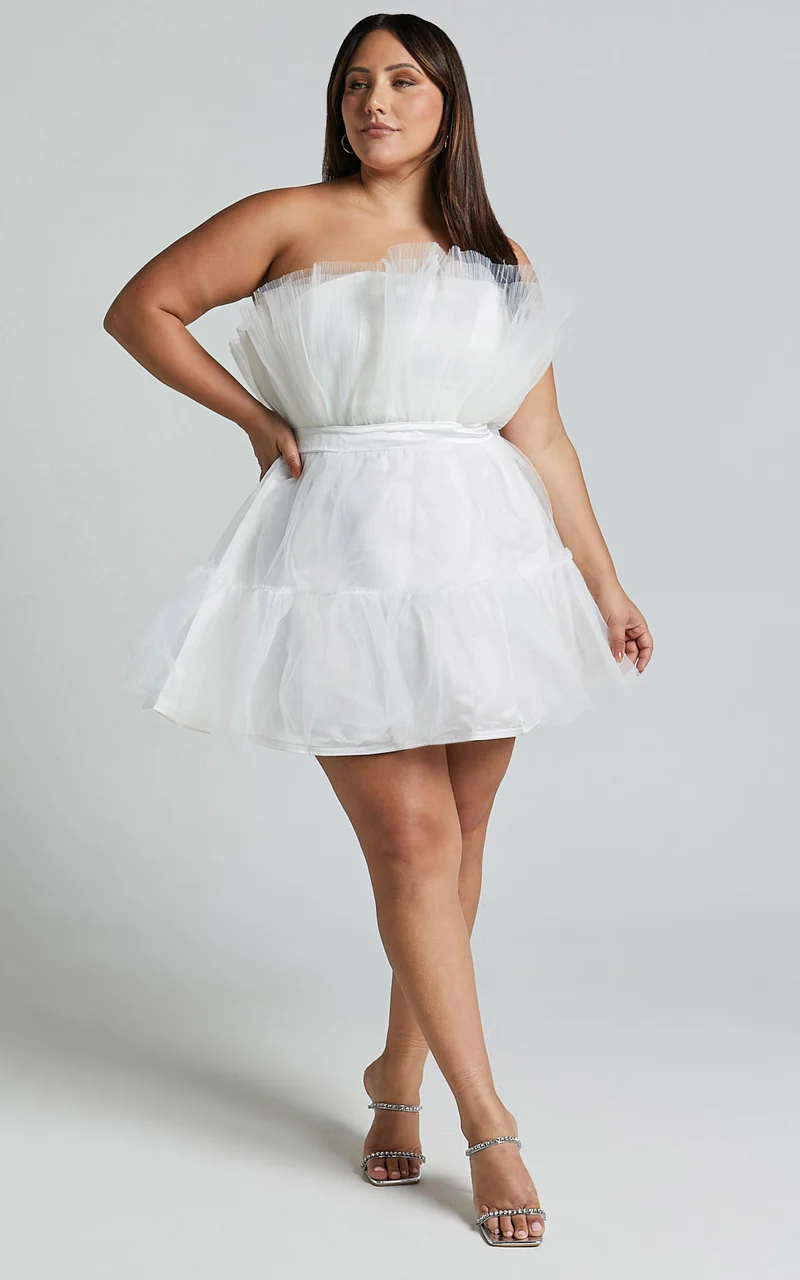Amalya Mini Dress - Tiered Tulle Fit and Flare Dress in White