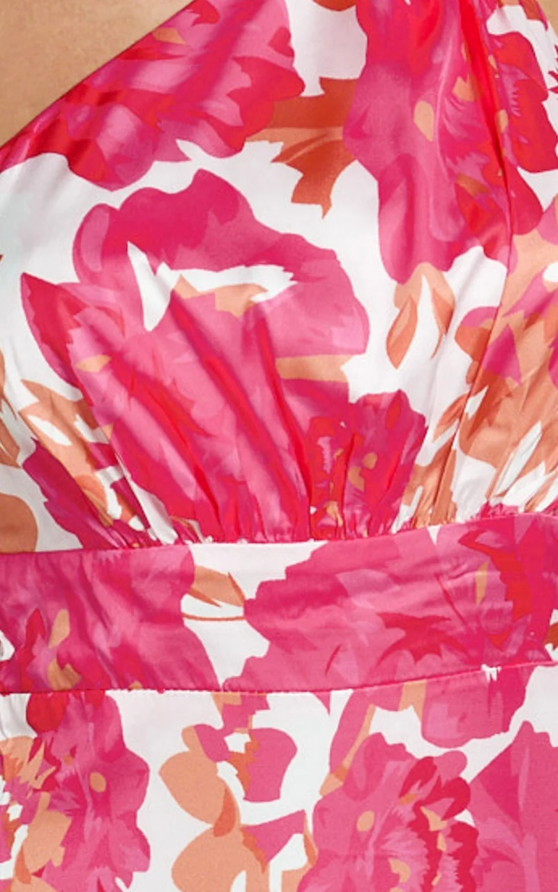Georgine Midi Dress - One Shoulder Ruched Tiered Dress in Peony Blossom