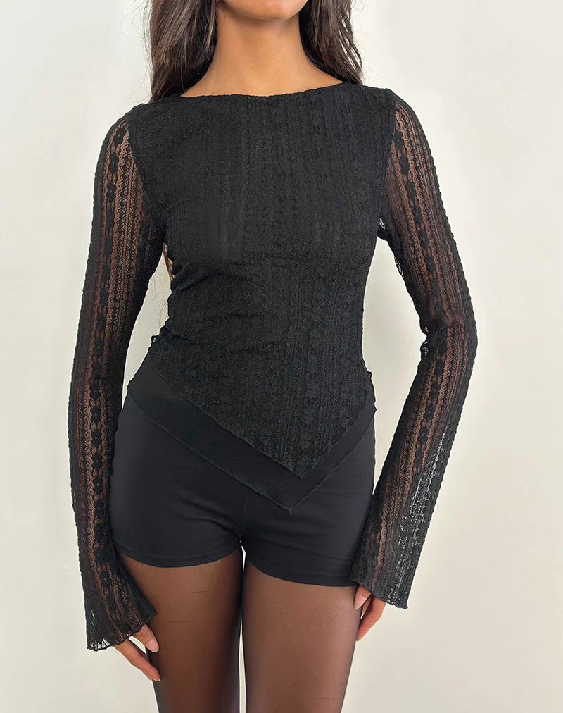 Malakai Long Sleeve Top in Lace Black (Top à manches longues en dentelle)