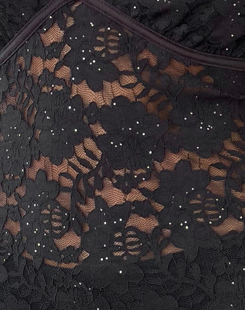 Top Vishata en dentelle à paillettes noire