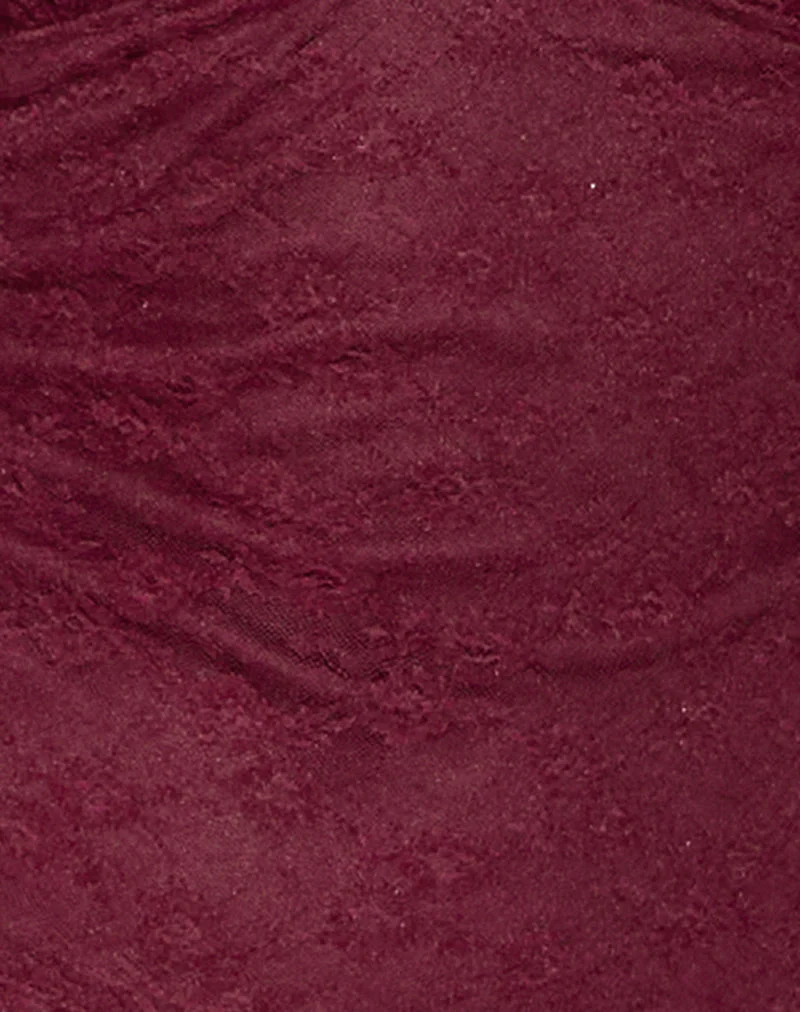 Matua Halter Top in Clover Lace Maroon (Top dos nu en dentelle de trèfle)
