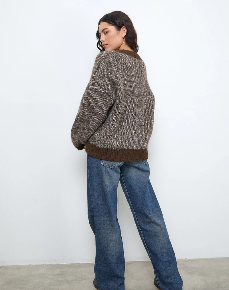 Cardigan en maille surdimensionné Ura en brun et crème