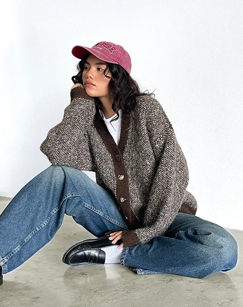 Cardigan en maille surdimensionné Ura en brun et crème