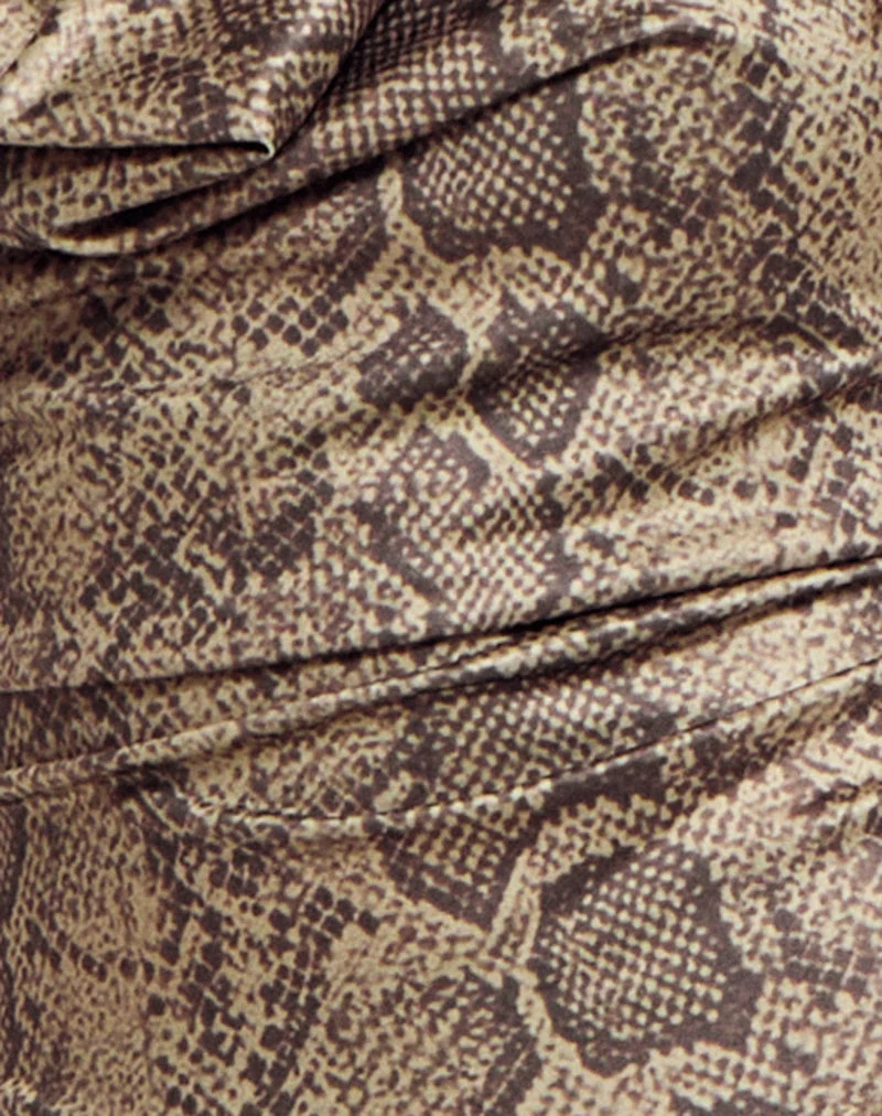 Rexine Cowl Neck Top in Brown Snake Print