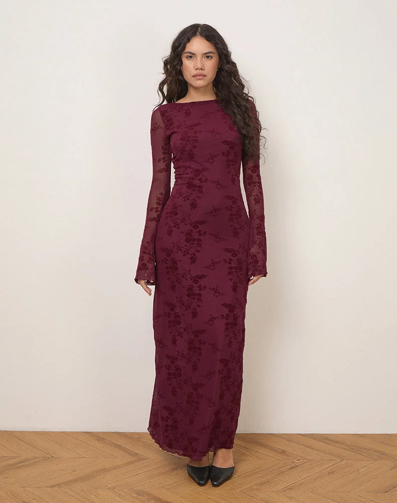 Robe longue Shaleed à fleurs botaniques marron