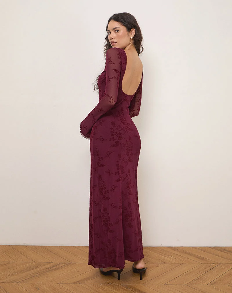 Robe longue Shaleed à fleurs botaniques marron