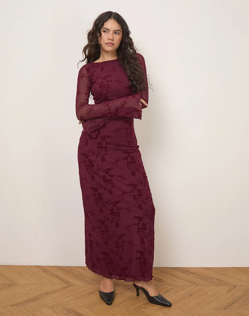 Robe longue Shaleed à fleurs botaniques marron