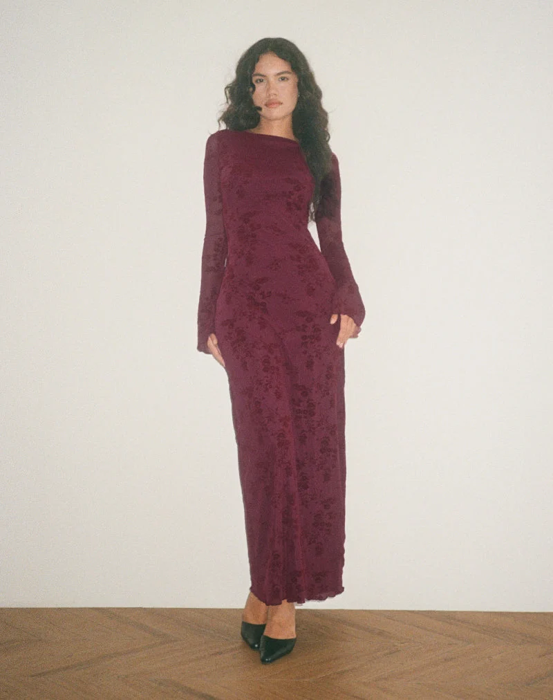 Robe longue Shaleed à fleurs botaniques marron