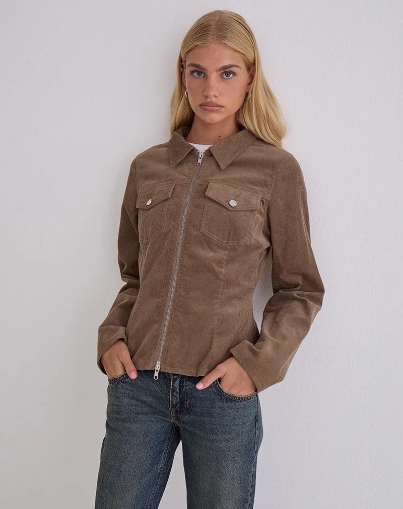 Rohana Veste ajustée en Baby Cord Walnut Brown