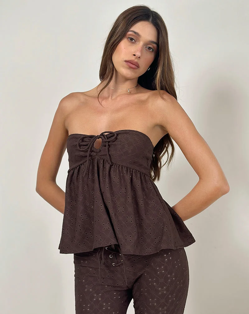 Top bandeau Boyd en broderie extensible marron