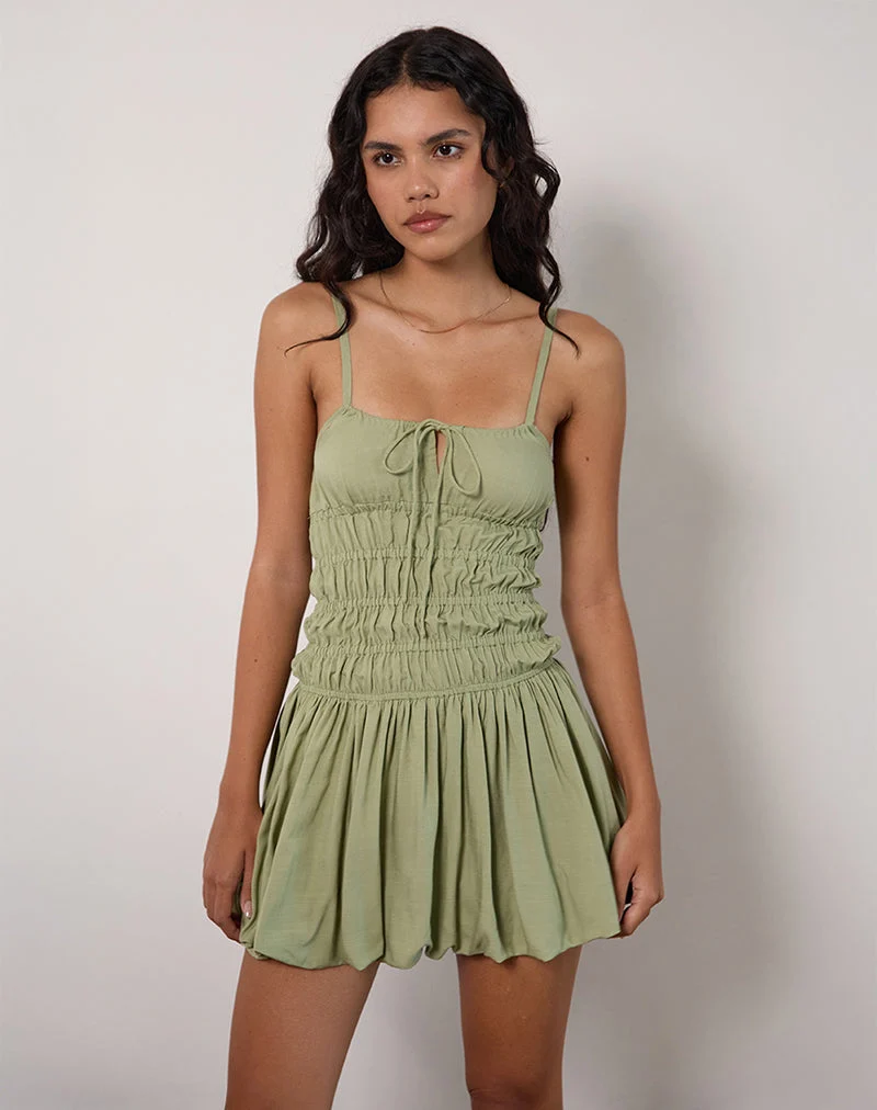 Rasmil - Mini robe à ourlet bulle en vert sauge