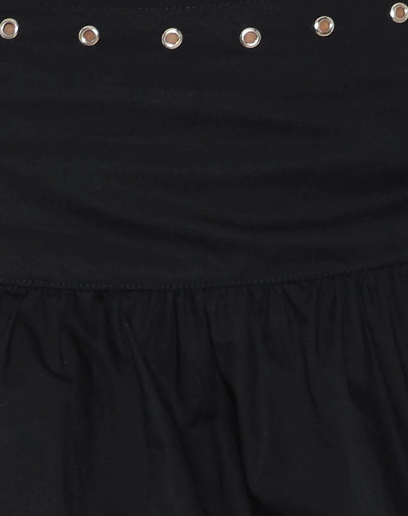 Jupe Rafiya en noir avec œillets
