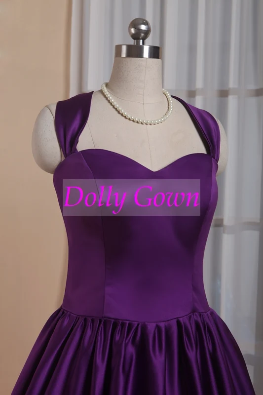 Robes de demoiselle d'honneur Vintage violet pays col licou longueur thé années 50